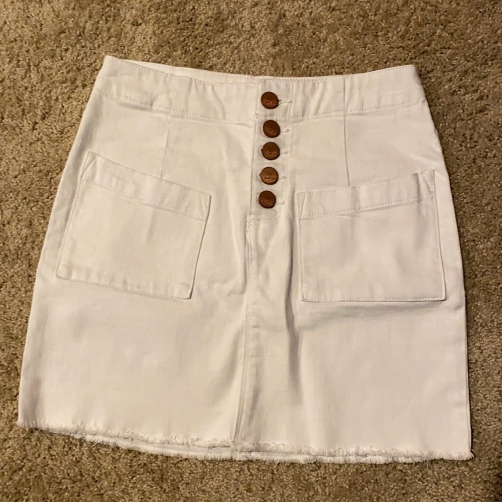 Dear John never been worn denim white skirt with brass colored button up waist